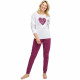 Pyjama long motif coeur fleuri pour femme