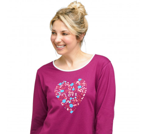 Pyjama Liquette motif coeur fleuri pour femme