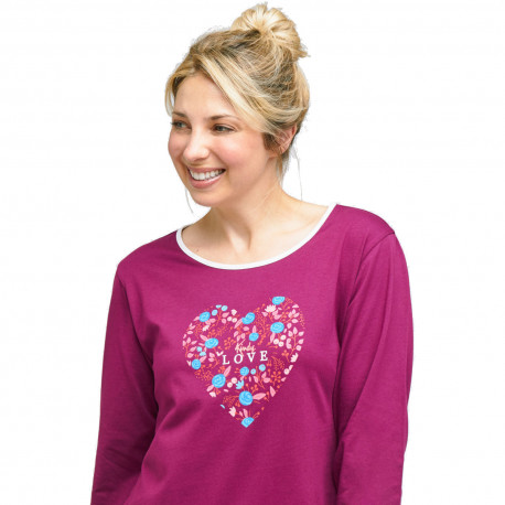 Pyjama Liquette motif coeur fleuri pour femme