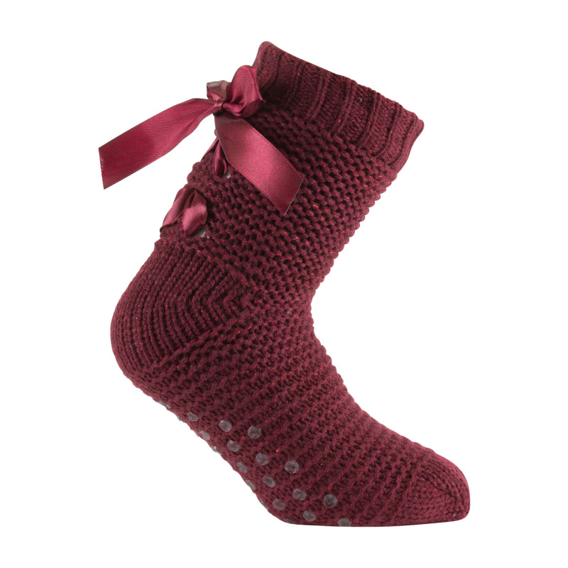 Kindy femme : Chausson - Chaussette cocooning chaud et noeud en satin