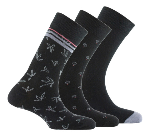 Lot de 3 paires de mi-chaussettes en coton fantaisie et uni