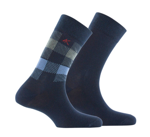 Lot de 2 paires de mi-chaussettes en coton Tartan et Unie