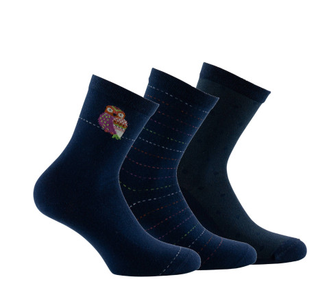 Lot de 3 paires de mi-chaussettes en coton Chouette et rayures
