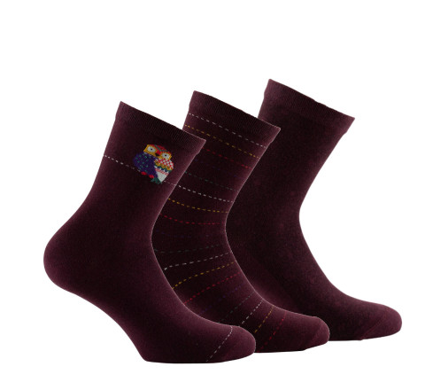 Lot de 3 paires de mi-chaussettes en coton Chouette et rayures