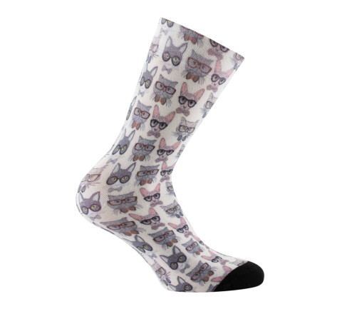 Mi-chaussettes imprimées Chats en viscose