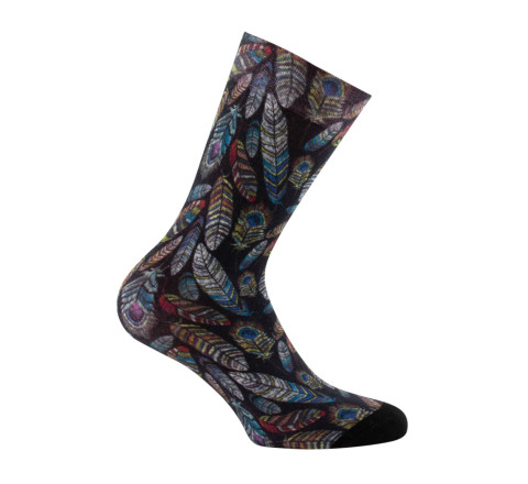 Mi-chaussettes imprimées Plumes en viscose