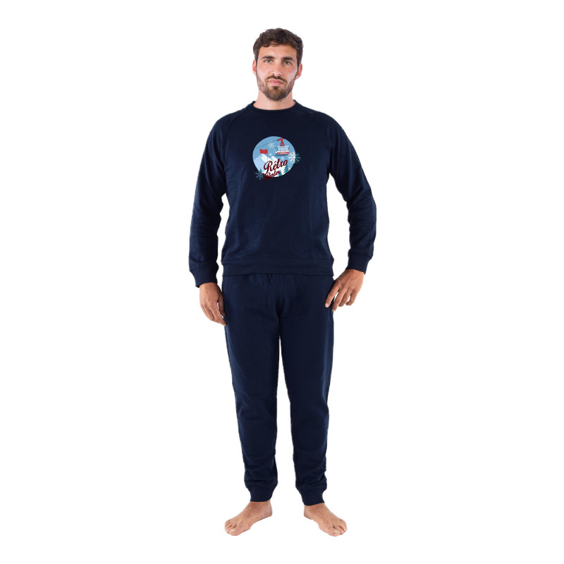 Achile homme : Pyjama long en pur coton et molleton RETRO WINTER