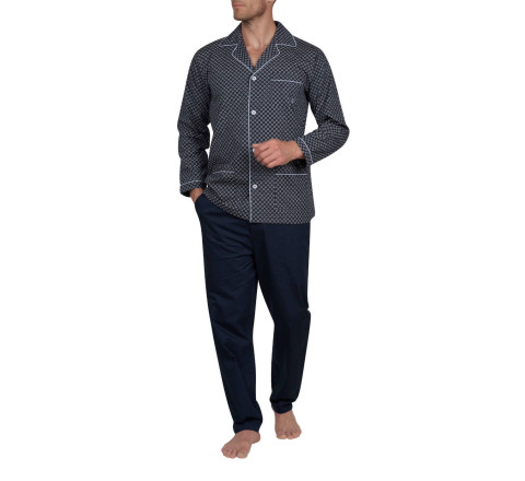 Pyjama long ouvert en popeline pur coton