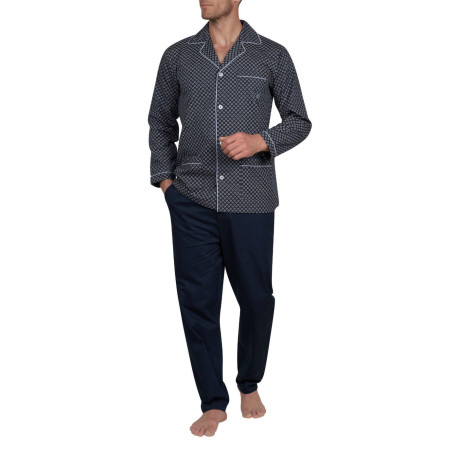 Pyjama long ouvert en popeline pur coton