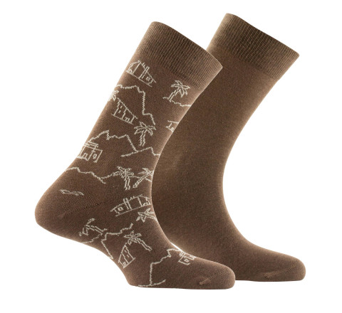 Lot de 2 paires de mi-chaussettes en coton motifs village