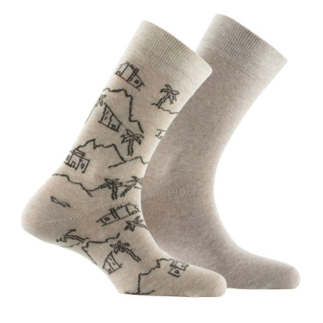 Lot de 2 paires de mi-chaussettes en coton motifs village