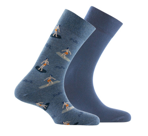 Lot de 2 paires de mi-chaussettes en coton motifs surfeurs