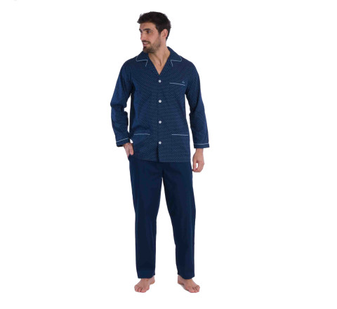 Pyjama long en popeline pur coton et micro motifs