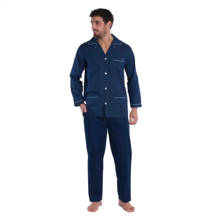 Pyjama long en popeline pur coton et micro motifs