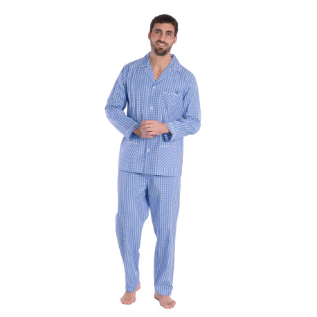 Pyjama long en popeline pur coton motif carreaux