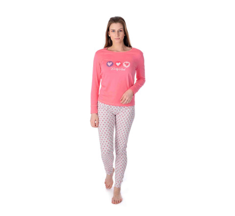 Pyjama long en coton motif coeurs