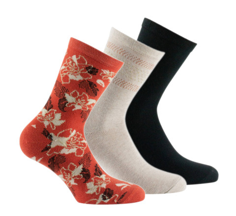Lot de 3 paires de mi-chaussettes motifs Flowers