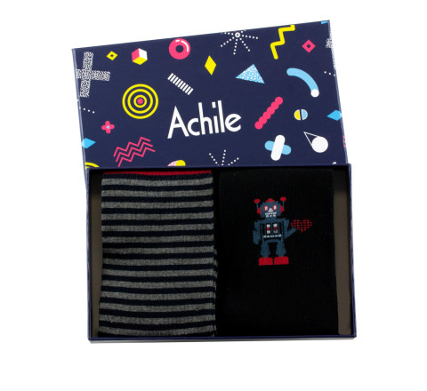 Coffret de 2 paires de chaussettes Robot en coton MADE IN FRANCE