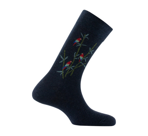 Mi-chaussettes en coton motif Perroquets MADE IN FRANCE