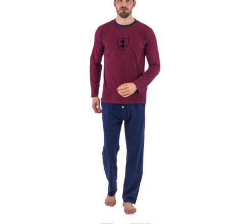 Pyjama long col rond jersey coton