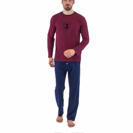 Pyjama long col rond jersey coton