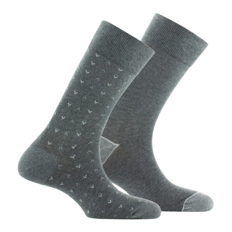 Lot de 2 paires de mi- chaussettes Al over chevrons plus unie MADE IN FRANCE