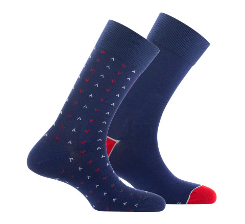 Lot de 2 paires de mi- chaussettes Al over chevrons plus unie MADE IN FRANCE