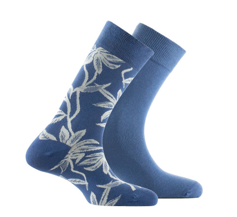 Lot de 2 paires de mi-chaussettes motif lianes et unie