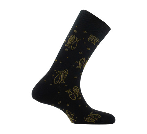 Mi-chaussettes en coton motif Poissons MADE IN FRANCE