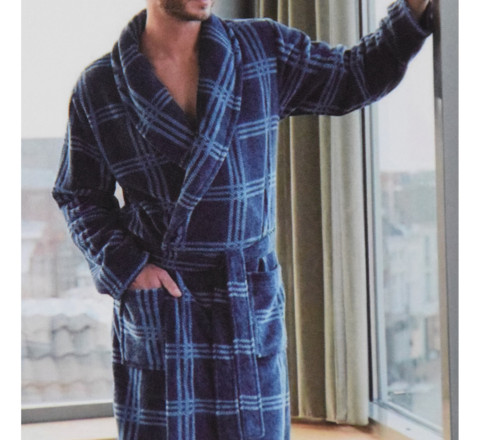 Robe de chambre homewear à col châle pour Homme à carreaux ultra douce
